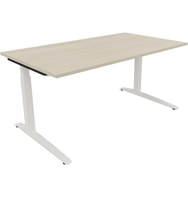 Schreibtisch All in One, manuell h&ouml;henverstellbar, 65-85cm (H), 160x90cm (BxT), rechteckig, akazie hell / wei&szlig;