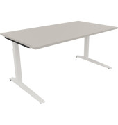 Schreibtisch All in One, manuell höhenverstellbar, 65-85cm (H), 160x90cm (BxT), rechteckig, lichtgrau / weiß