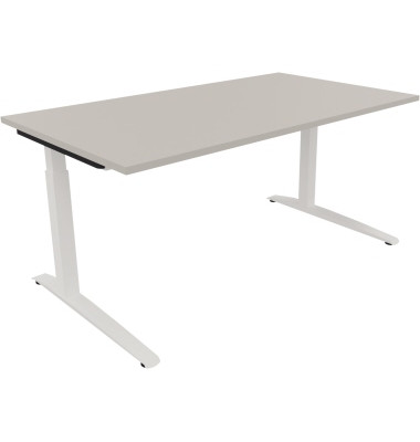 Schreibtisch All in One, manuell höhenverstellbar, 65-85cm (H), 160x90cm (BxT), rechteckig, lichtgrau / weiß
