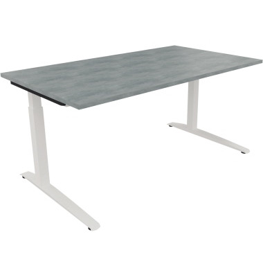 Schreibtisch All in One, manuell höhenverstellbar, 65-85cm (H), 160x90cm (BxT), rechteckig, beton hell / weiß