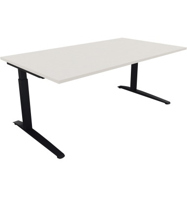 Schreibtisch All in One, manuell h&ouml;henverstellbar, 65-85cm (H), 180x100cm (BxT), rechteckig, wei&szlig; / anthrazit metallic