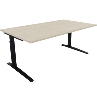 Schreibtisch All in One, manuell höhenverstellbar, 65-85cm (H), 180x100cm (BxT), rechteckig, akazie hell / anthrazit metallic Schreibtisch All in One, manuell höhenverstellbar, 65-85cm (H), 180x100cm (BxT), rechteckig, akazie hell / anthrazit metallic