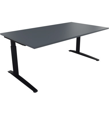 Schreibtisch All in One, manuell höhenverstellbar, 65-85cm (H), 180x100cm (BxT), rechteckig, lavagrau / anthrazit metallic