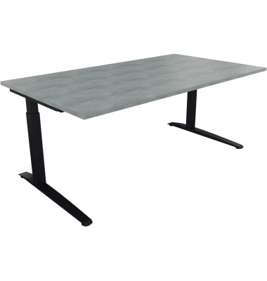 Schreibtisch All in One, manuell höhenverstellbar, 65-85cm (H), 180x100cm (BxT), rechteckig, beton hell / anthrazit metallic