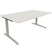 Schreibtisch All in One, manuell h&ouml;henverstellbar, 65-85cm (H), 180x100cm (BxT), rechteckig, wei&szlig; / silberaluminium