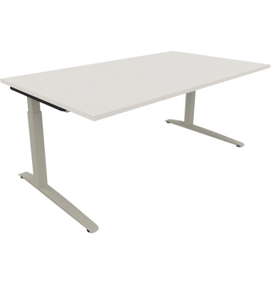 Schreibtisch All in One, manuell höhenverstellbar, 65-85cm (H), 180x100cm (BxT), rechteckig, weiß / silberaluminium