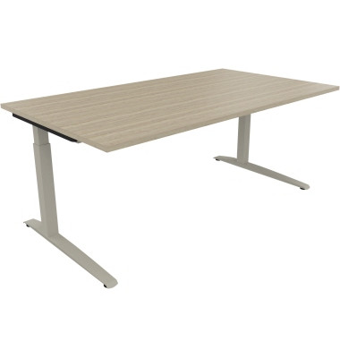 Schreibtisch All in One, manuell höhenverstellbar, 65-85cm (H), 180x100cm (BxT), rechteckig, eiche natur / silberaluminium