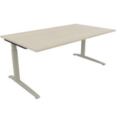 Schreibtisch All in One, manuell höhenverstellbar, 65-85cm (H), 180x100cm (BxT), rechteckig, akazie hell / silberaluminium