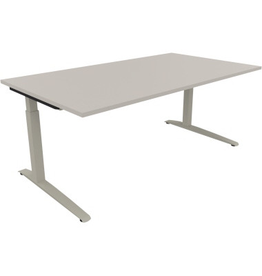 Schreibtisch All in One, manuell höhenverstellbar, 65-85cm (H), 180x100cm (BxT), rechteckig, lichtgrau / silberaluminium