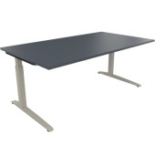 Schreibtisch All in One, manuell h&ouml;henverstellbar, 65-85cm (H), 180x100cm (BxT), rechteckig, lavagrau / silberaluminium