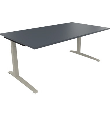 Schreibtisch All in One, manuell höhenverstellbar, 65-85cm (H), 180x100cm (BxT), rechteckig, lavagrau / silberaluminium
