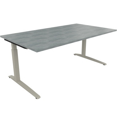 Schreibtisch All in One, manuell h&ouml;henverstellbar, 65-85cm (H), 180x100cm (BxT), rechteckig, beton hell / silberaluminium