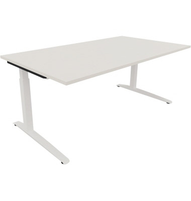 Schreibtisch All in One, manuell h&ouml;henverstellbar, 65-85cm (H), 180x100cm (BxT), rechteckig, wei&szlig; / wei&szlig;