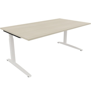 Schreibtisch All in One, manuell höhenverstellbar, 65-85cm (H), 180x100cm (BxT), rechteckig, akazie hell / weiß
