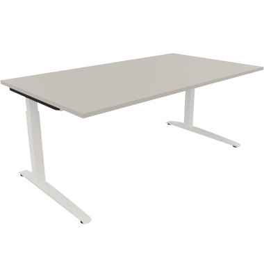 Schreibtisch All in One, manuell h&ouml;henverstellbar, 65-85cm (H), 180x100cm (BxT), rechteckig, lichtgrau / wei&szlig;