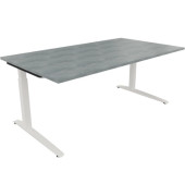 Schreibtisch All in One, manuell höhenverstellbar, 65-85cm (H), 180x100cm (BxT), rechteckig, beton hell / weiß