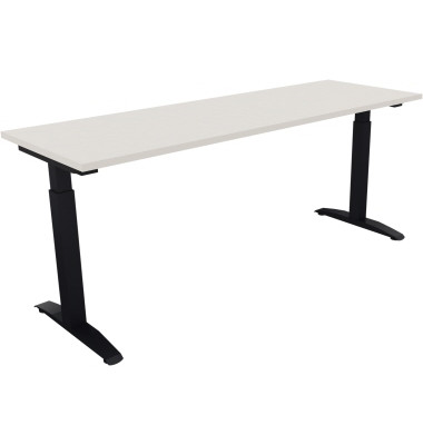 Schreibtisch All in One, manuell höhenverstellbar, 65-85cm (H), 180x60cm (BxT), rechteckig, weiß / anthrazit metallic