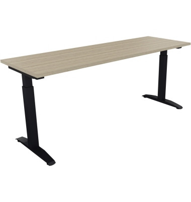 Schreibtisch All in One, manuell höhenverstellbar, 65-85cm (H), 180x60cm (BxT), rechteckig, eiche natur / anthrazit metallic