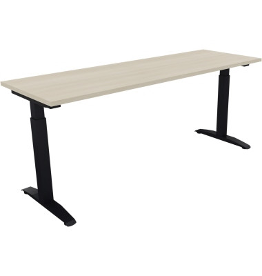 Schreibtisch All in One, manuell höhenverstellbar, 65-85cm (H), 180x60cm (BxT), rechteckig, akazie hell / anthrazit metallic Schreibtisch All in One, manuell höhenverstellbar, 65-85cm (H), 180x60cm (BxT), rechteckig, akazie hell / anthrazit metallic