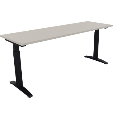 Schreibtisch All in One, manuell h&ouml;henverstellbar, 65-85cm (H), 180x60cm (BxT), rechteckig, lichtgrau / anthrazit metallic