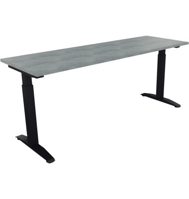 Schreibtisch All in One, manuell höhenverstellbar, 65-85cm (H), 180x60cm (BxT), rechteckig, beton hell / anthrazit metallic