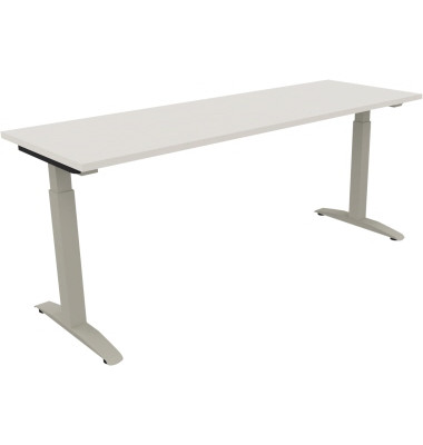 Schreibtisch All in One, manuell höhenverstellbar, 65-85cm (H), 180x60cm (BxT), rechteckig, weiß / silberaluminium