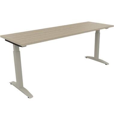 Schreibtisch All in One, manuell h&ouml;henverstellbar, 65-85cm (H), 180x60cm (BxT), rechteckig, eiche natur / silberaluminium