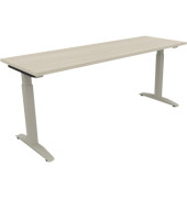 Schreibtisch All in One, manuell höhenverstellbar, 65-85cm (H), 180x60cm (BxT), rechteckig, akazie hell / silberaluminium
