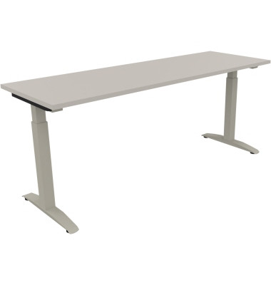 Schreibtisch All in One, manuell höhenverstellbar, 65-85cm (H), 180x60cm (BxT), rechteckig, lichtgrau / silberaluminium