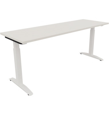 Schreibtisch All in One, manuell höhenverstellbar, 65-85cm (H), 180x60cm (BxT), rechteckig, weiß / weiß