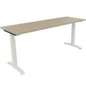 Schreibtisch All in One, manuell höhenverstellbar, 65-85cm (H), 180x60cm (BxT), rechteckig, eiche natur / weiß