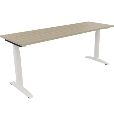 Schreibtisch All in One, manuell höhenverstellbar, 65-85cm (H), 180x60cm (BxT), rechteckig, eiche natur / weiß