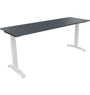 Schreibtisch All in One, manuell höhenverstellbar, 65-85cm (H), 180x60cm (BxT), rechteckig, lavagrau / weiß