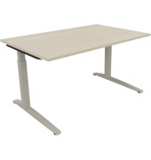 Schreibtisch All in One, manuell höhenverstellbar, 65-85cm (H), 180x70cm (BxT), rechteckig, akazie hell / silberaluminium