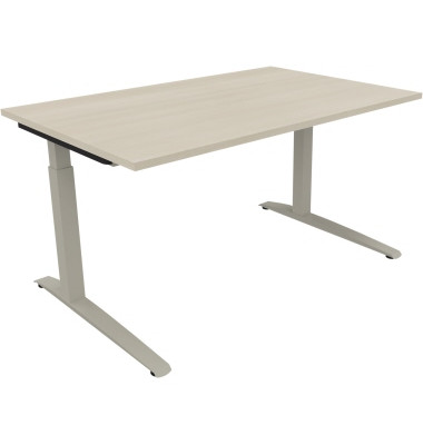 Schreibtisch All in One, manuell höhenverstellbar, 65-85cm (H), 180x70cm (BxT), rechteckig, akazie hell / silberaluminium Schreibtisch All in One, manuell höhenverstellbar, 65-85cm (H), 180x70cm (BxT), rechteckig, akazie hell / silberaluminium