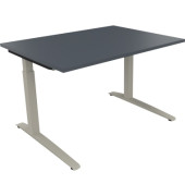 Schreibtisch All in One, manuell höhenverstellbar, 65-85cm (H), 180x70cm (BxT), rechteckig, lavagrau / silberaluminium