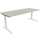 Schreibtisch All in One, manuell höhenverstellbar, 65-85cm (H), 180x70cm (BxT), rechteckig, lichtgrau / weiß