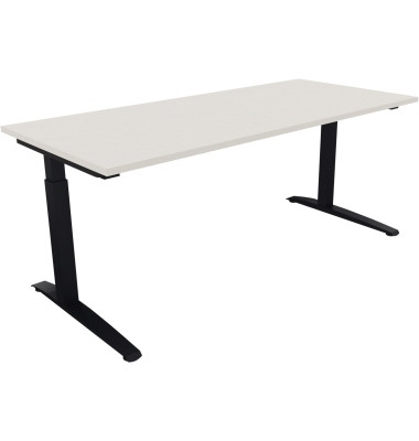Schreibtisch All in One, manuell höhenverstellbar, 65-85cm (H), 180x80cm (BxT), rechteckig, weiß / anthrazit metallic Schreibtisch All in One, manuell höhenverstellbar, 65-85cm (H), 180x80cm (BxT), rechteckig, weiß / anthrazit metallic