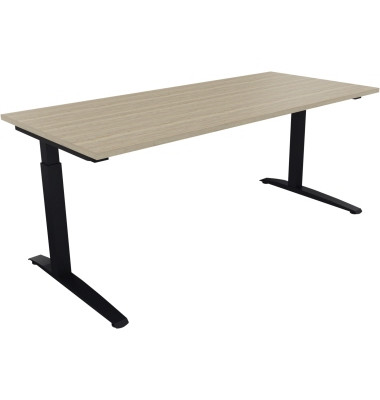 Schreibtisch All in One, manuell höhenverstellbar, 65-85cm (H), 180x80cm (BxT), rechteckig, eiche natur / anthrazit metallic