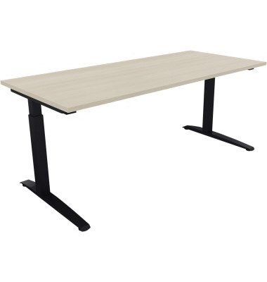 Schreibtisch All in One, manuell höhenverstellbar, 65-85cm (H), 180x80cm (BxT), rechteckig, akazie hell / anthrazit metallic