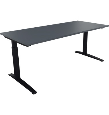Schreibtisch All in One, manuell höhenverstellbar, 65-85cm (H), 180x80cm (BxT), rechteckig, lavagrau / anthrazit metallic