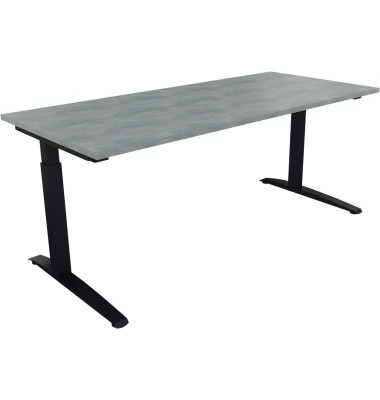 Schreibtisch All in One, manuell h&ouml;henverstellbar, 65-85cm (H), 180x80cm (BxT), rechteckig, beton hell / anthrazit metallic