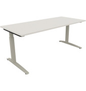 Schreibtisch All in One, manuell höhenverstellbar, 65-85cm (H), 180x80cm (BxT), rechteckig, weiß / silberaluminium