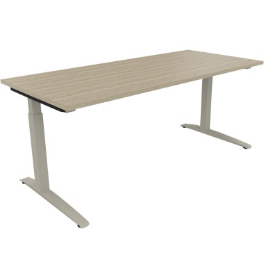 Schreibtisch All in One, manuell höhenverstellbar, 65-85cm (H), 180x80cm (BxT), rechteckig, eiche natur / silberaluminium