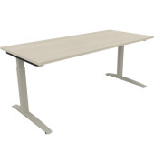 Schreibtisch All in One, manuell höhenverstellbar, 65-85cm (H), 180x80cm (BxT), rechteckig, akazie hell / silberaluminium