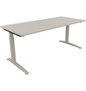 Schreibtisch All in One, manuell höhenverstellbar, 65-85cm (H), 180x80cm (BxT), rechteckig, lichtgrau / silberaluminium