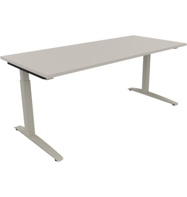 Schreibtisch All in One, manuell höhenverstellbar, 65-85cm (H), 180x80cm (BxT), rechteckig, lichtgrau / silberaluminium