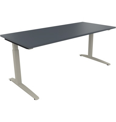 Schreibtisch All in One, manuell höhenverstellbar, 65-85cm (H), 180x80cm (BxT), rechteckig, lavagrau / silberaluminium