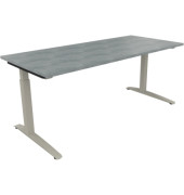 Schreibtisch All in One, manuell höhenverstellbar, 65-85cm (H), 180x80cm (BxT), rechteckig, beton hell / silberaluminium
