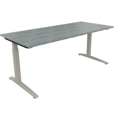 Schreibtisch All in One, manuell höhenverstellbar, 65-85cm (H), 180x80cm (BxT), rechteckig, beton hell / silberaluminium